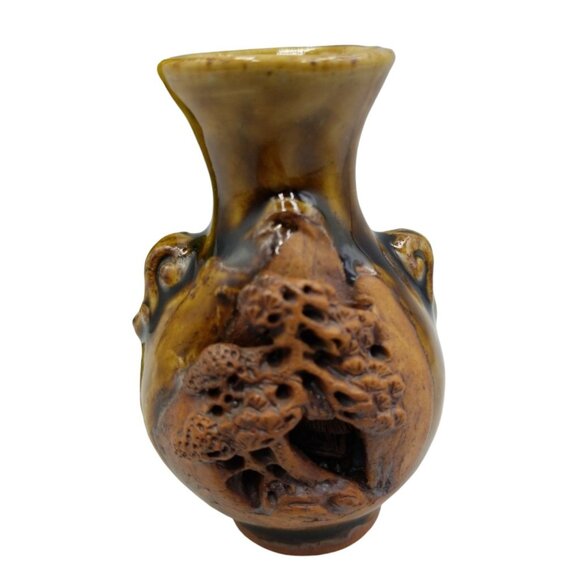 Hand-Carved Japanese Ceramic Vase 3.25 Inches Tall - Picture 10 of 12